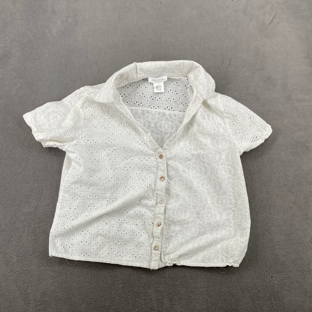Kirious‎ Los Angeles White Eyelet Cotton Button Front Short Sleeve Top Large